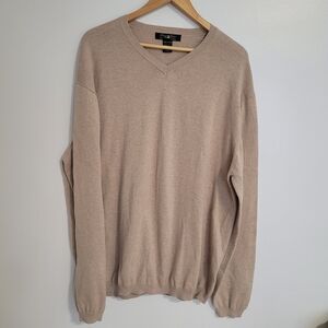 Pronto Uomo Beige V-Neck Sweater Cotton Cashmere Blend Size XXL Mens